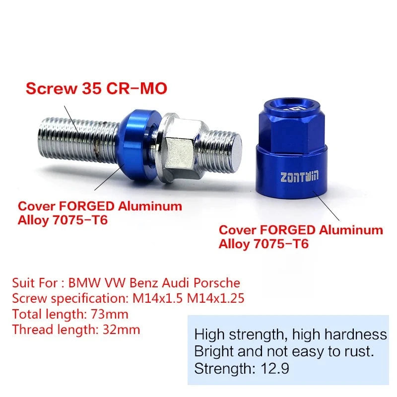 7075-T6 Forged Aluminum Alloy Strengthening Automotive Wheel Bolts for VW-BMW-Benz-Audi-Porsche