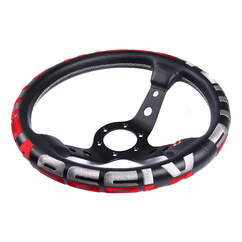 Universal 13" embroidered genuine leather racing steering wheel