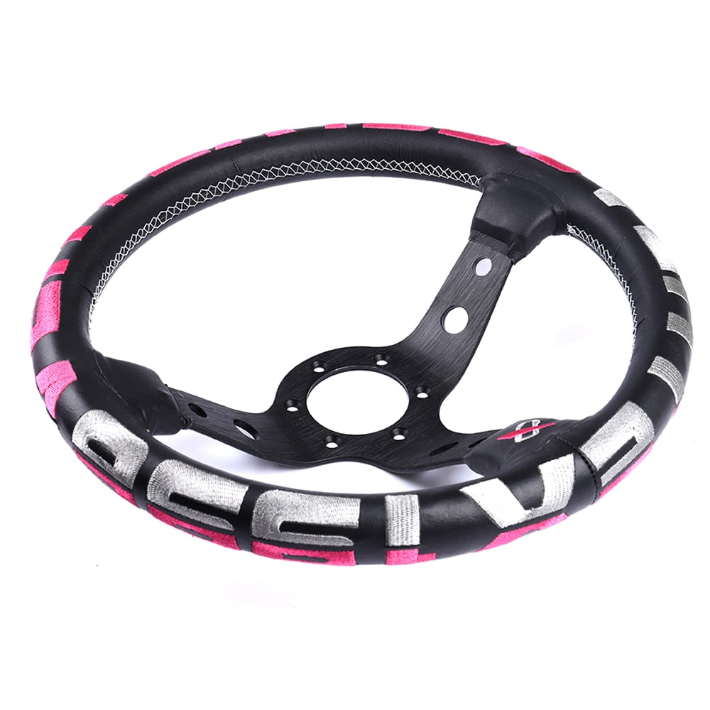 Universal 13" embroidered genuine leather racing steering wheel