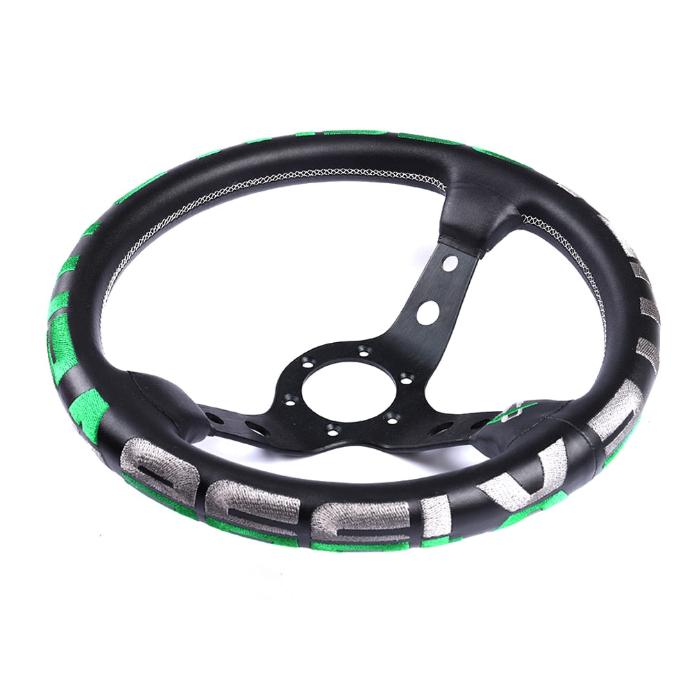 Universal 13" embroidered genuine leather racing steering wheel