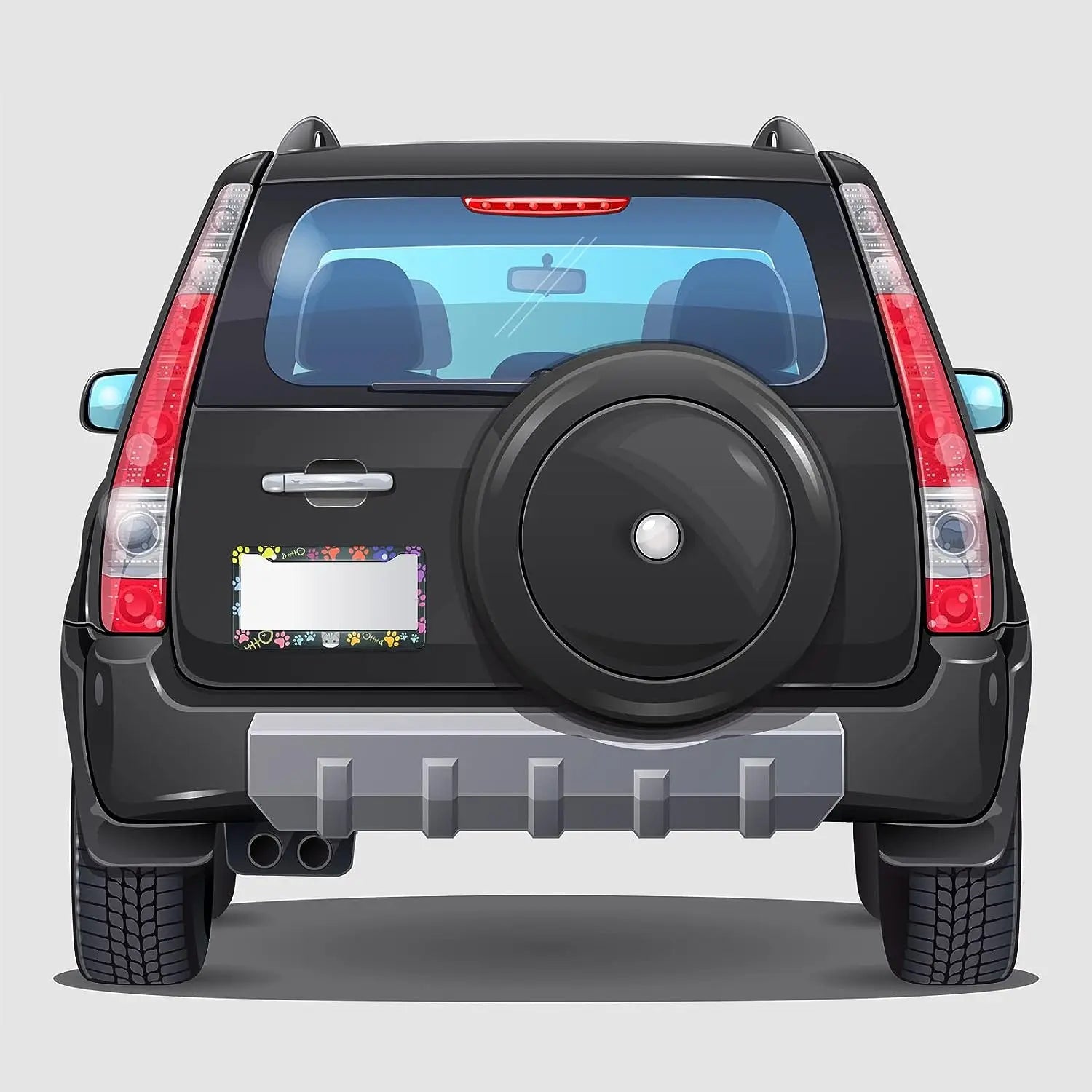 Colorful license plate frame with cat paw design