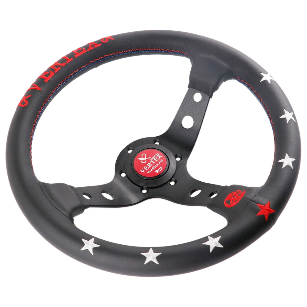 VERTEX KING 330mm jdm Racing Black Genuine Leather Drift Sport Steering Wheel