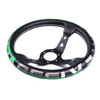 Universal 13&quot; embroidered genuine leather racing steering wheel