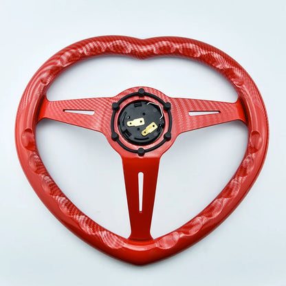 JDM Red Carbon Fiber Universal Modified Racing Car Steering Wheel For Girls