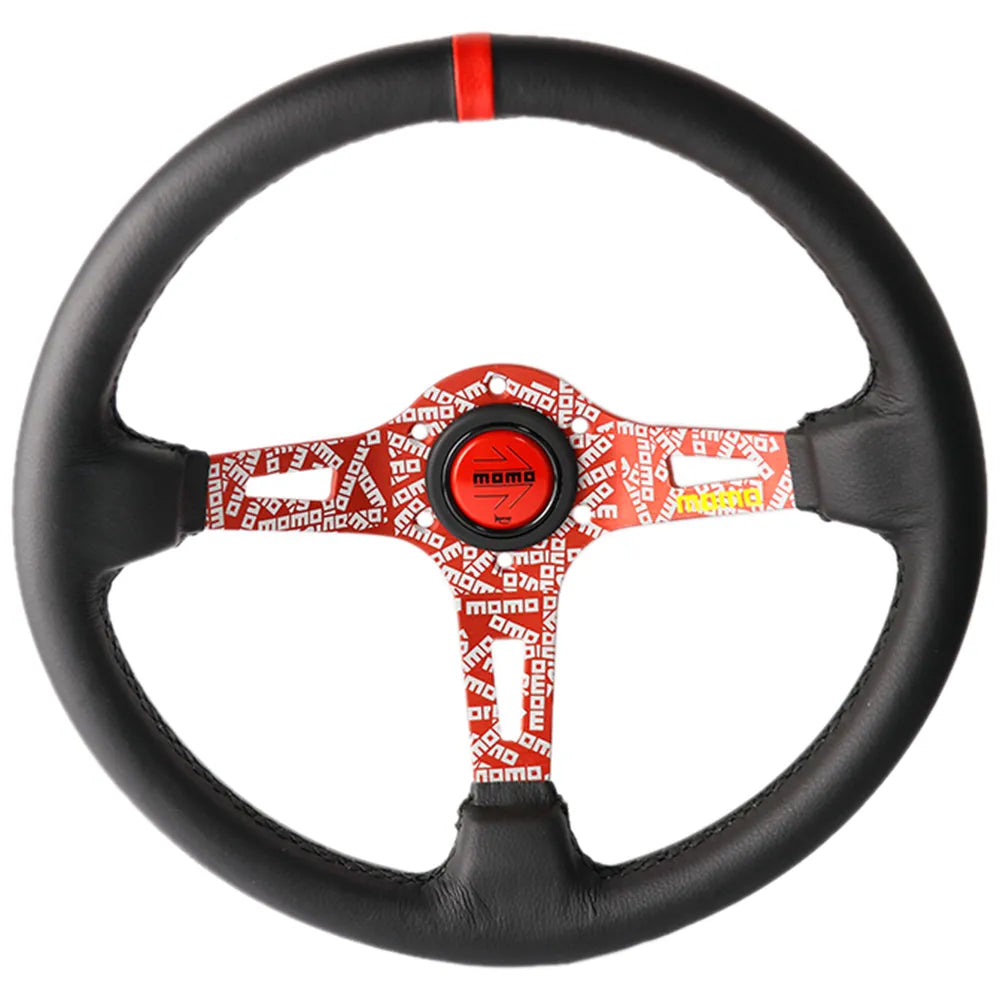 Racing sports steering wheel in MOMO style made of genuine leather