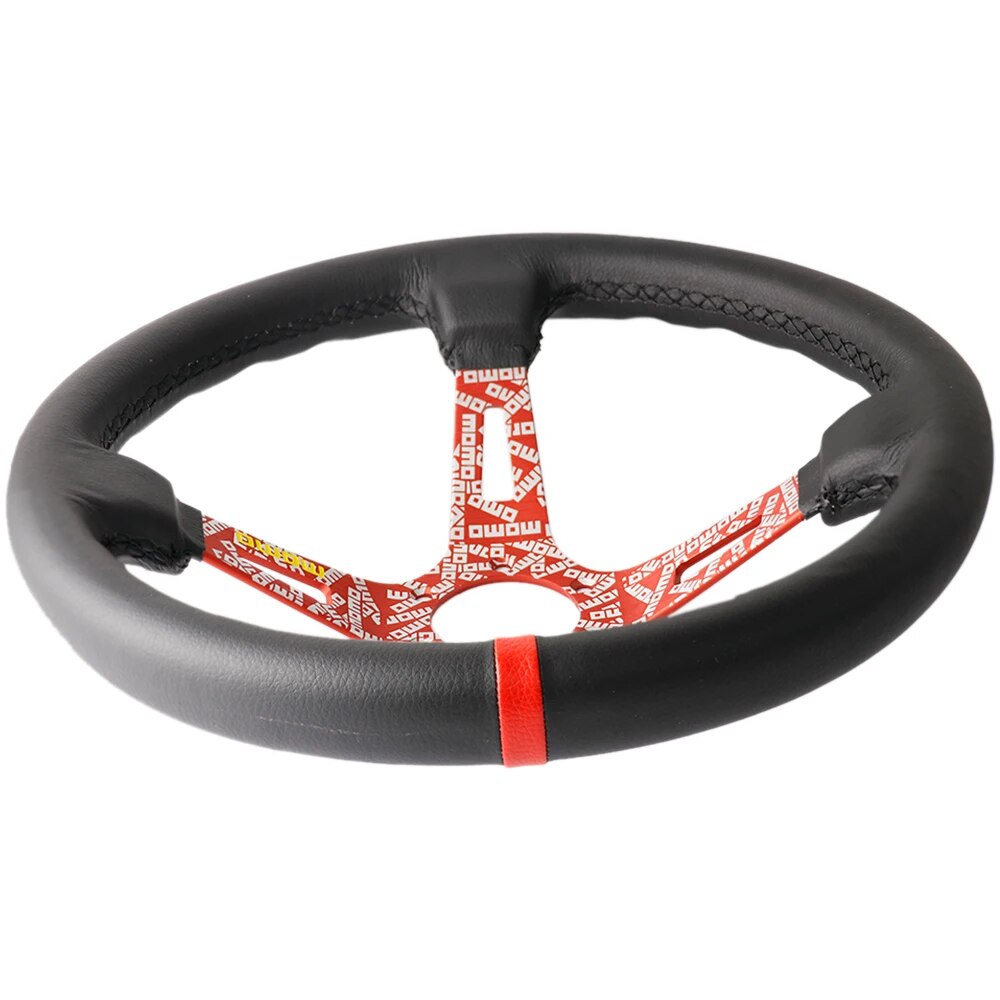 Racing sports steering wheel in MOMO style made of genuine leather